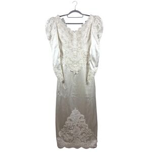 Jasmine Long Sleeve Vintage 80s 90s‎ White Wedding Embellished Dress Sz 12